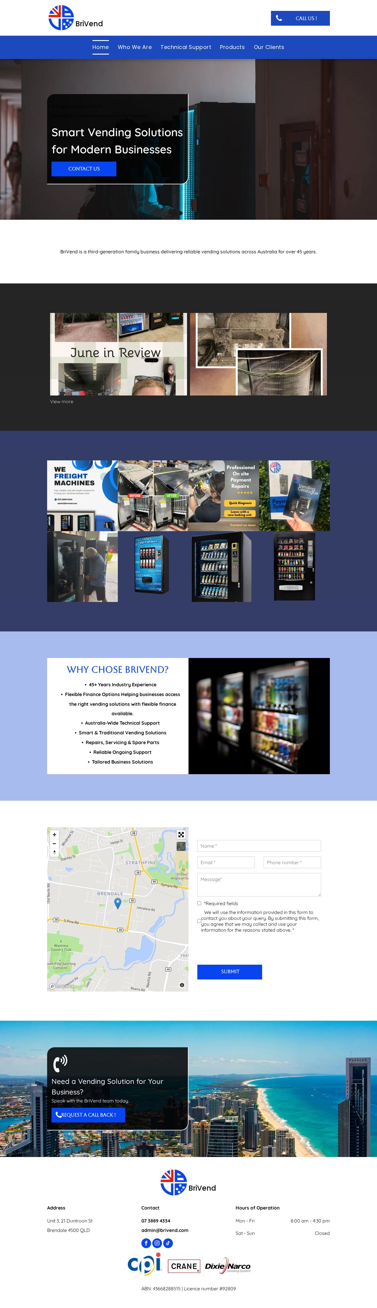 BriVend QLD. Drink and Food Vending Machines website