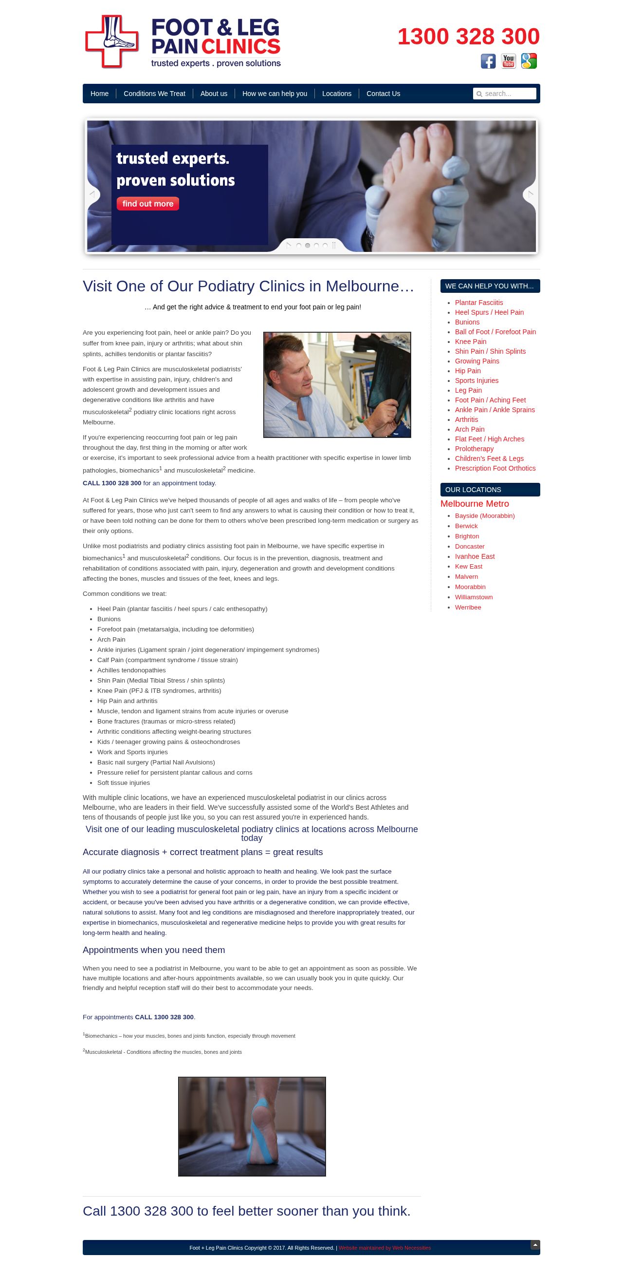 Foot + Leg pain Clinics website
