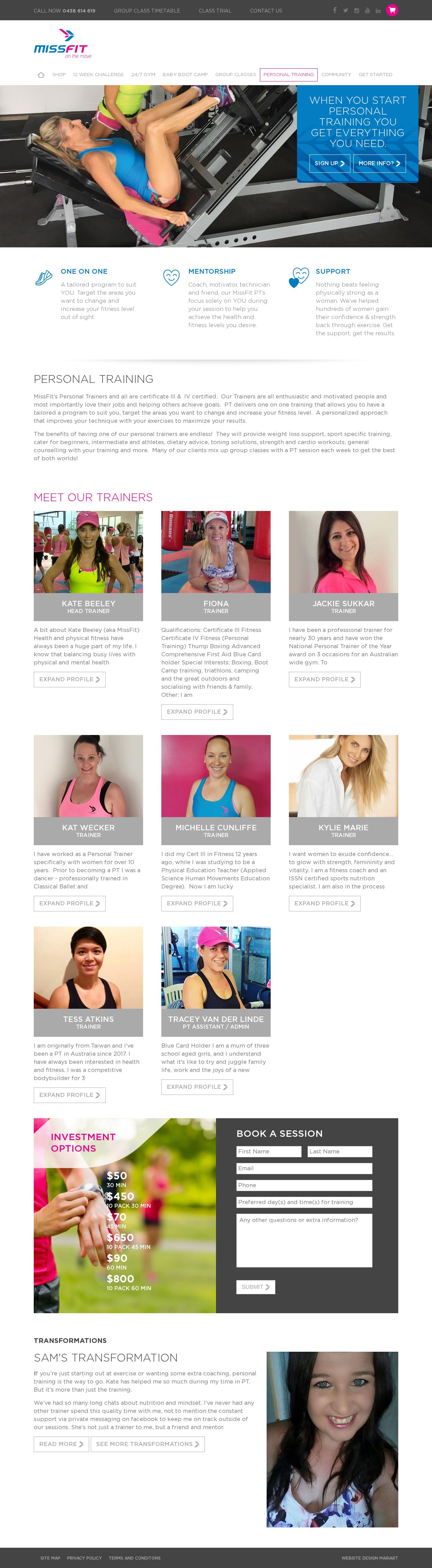 MissFit Personal Training Brisbane website