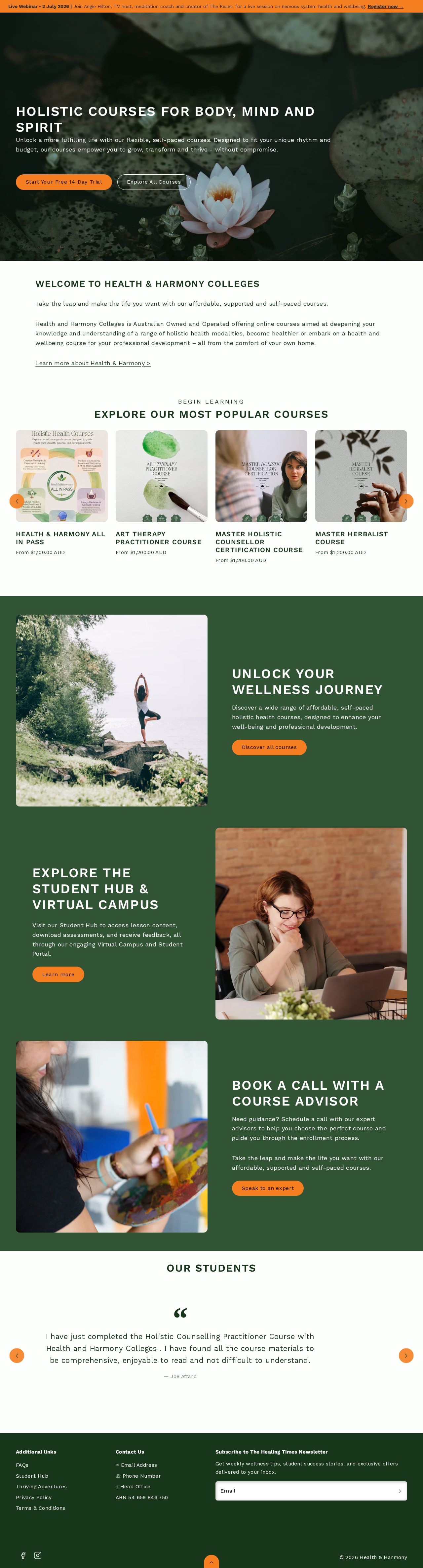 Health and Harmony Colleges website
