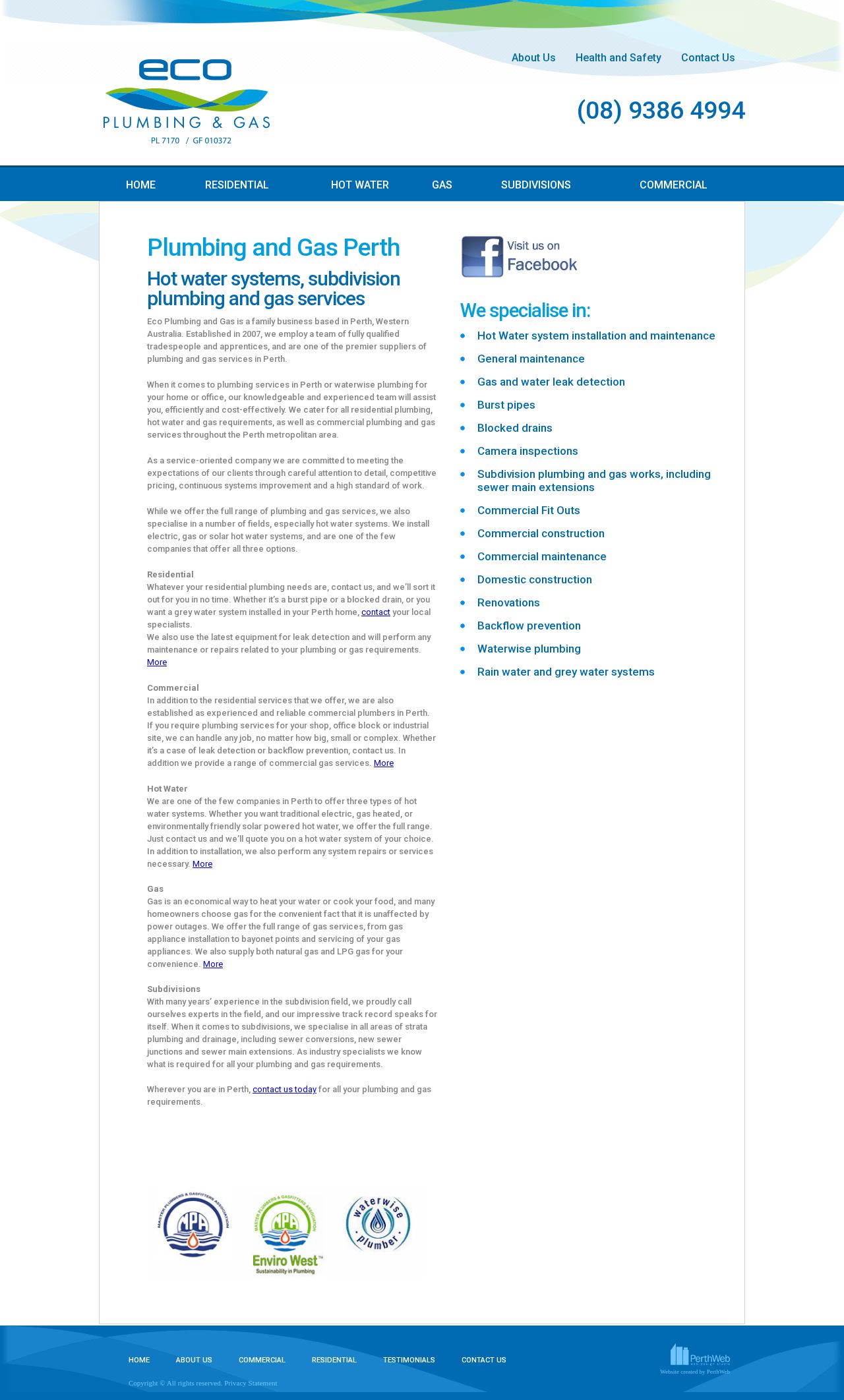 Eco Plumbing & Gas website