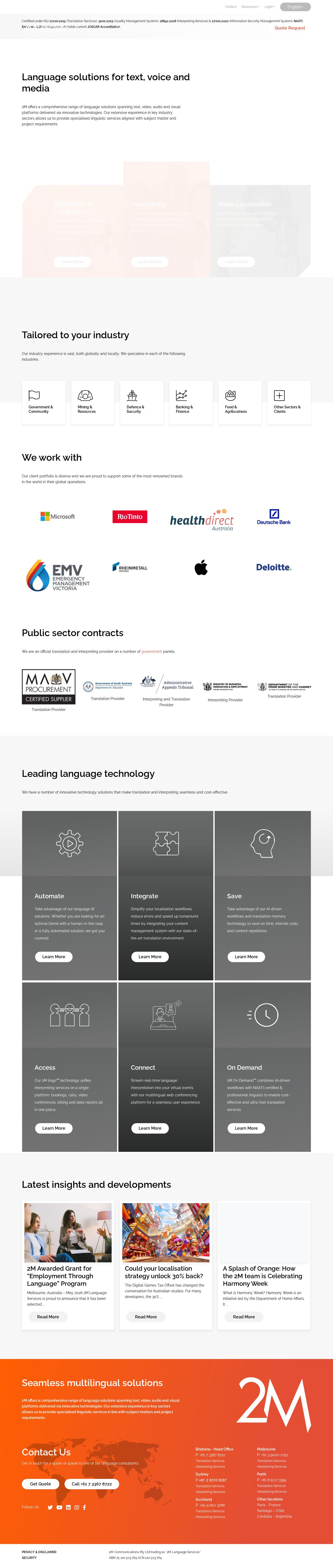 2M Language Services website