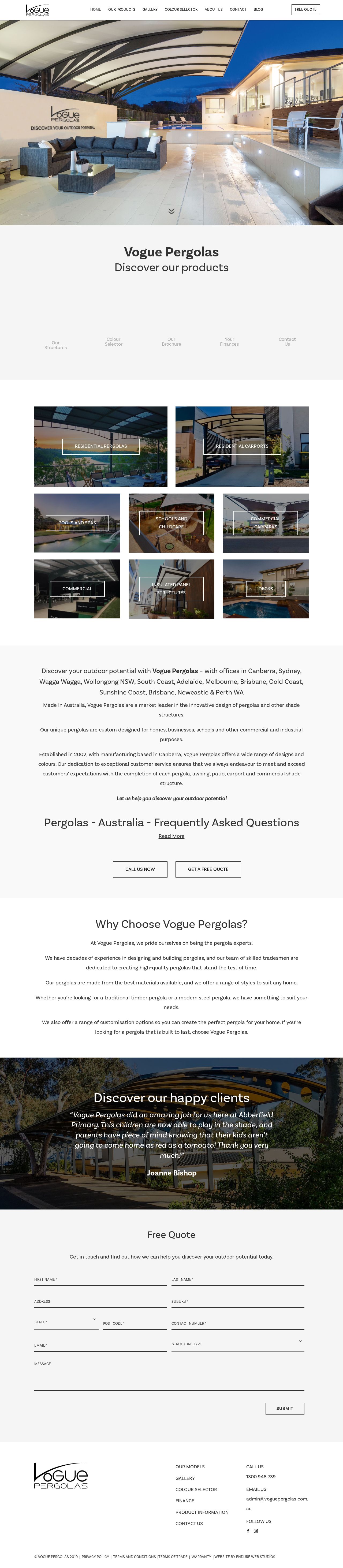 Vogue Pergolas Canberra website