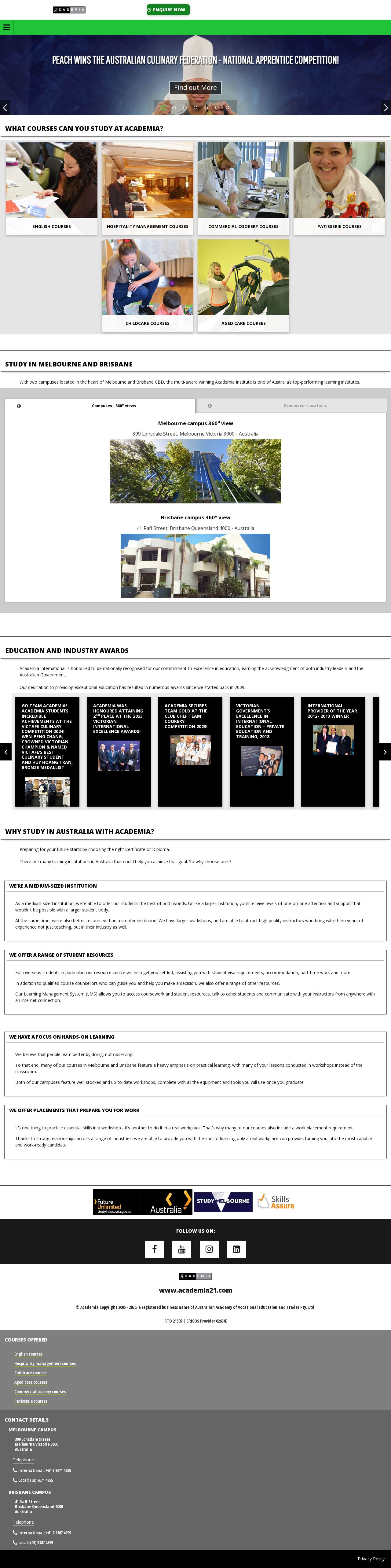 Academia - Marketing, Hospitality and IT Courses website