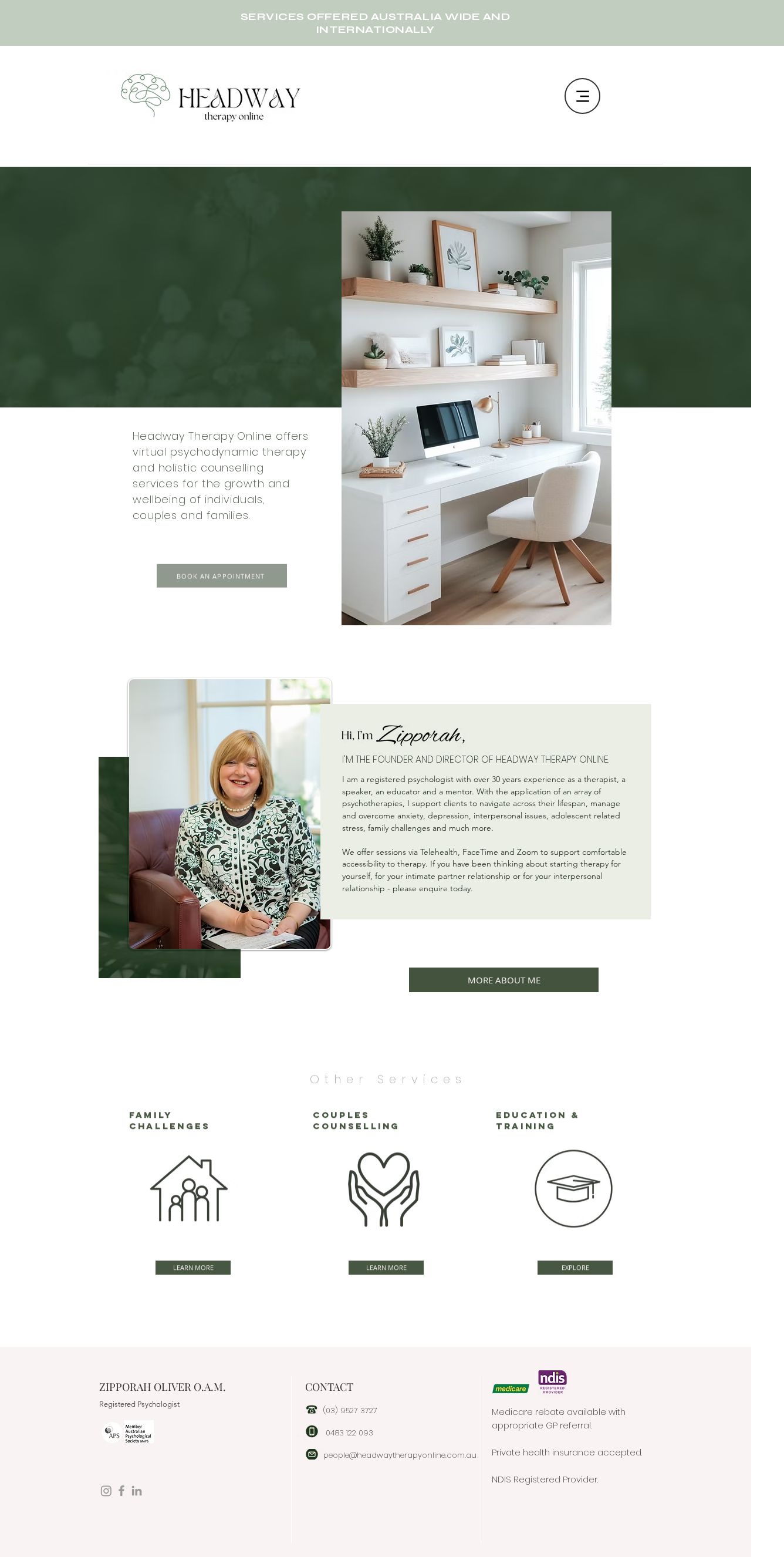 Zipporah Oliver OAM MAPS Registered Psychologist website