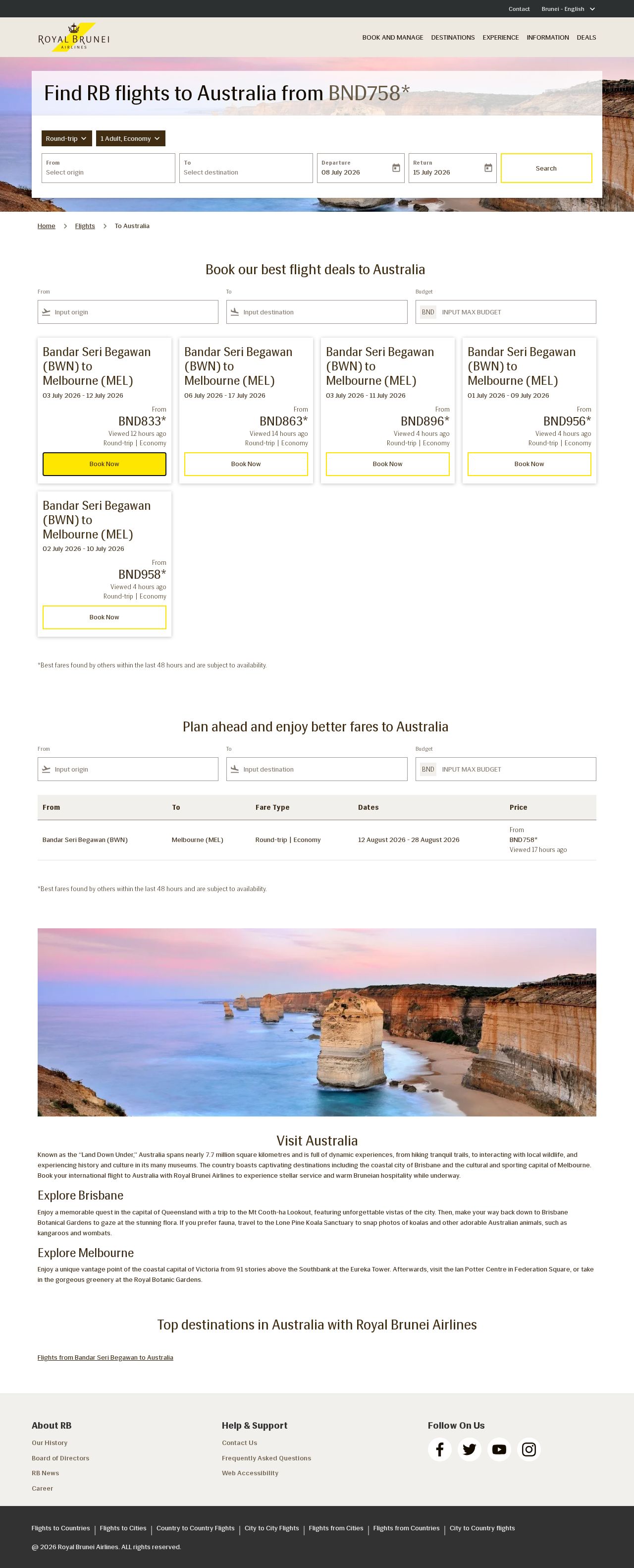Royal Brunei Airlines Australia website