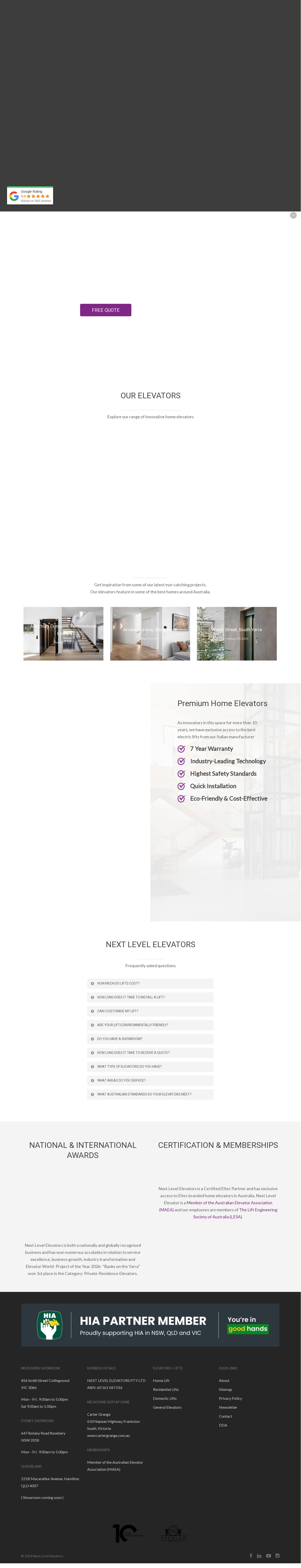 Next Level Elevators website