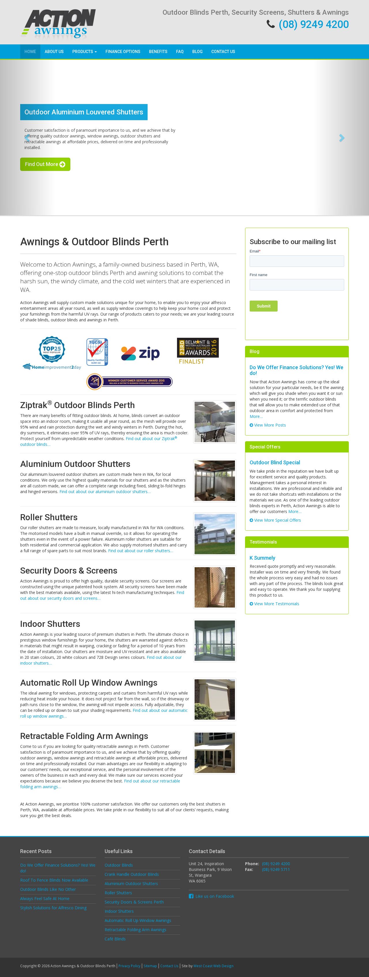 Action Awnings Pty Ltd website