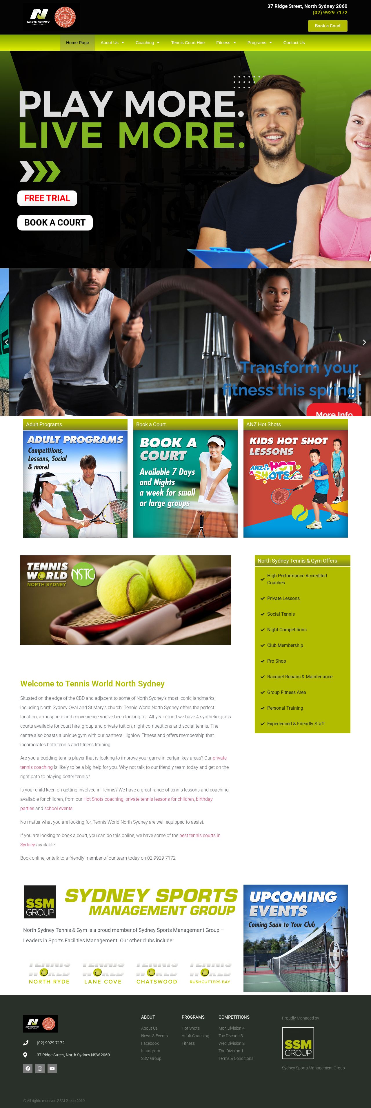 North Sydney Tennis & Gym website