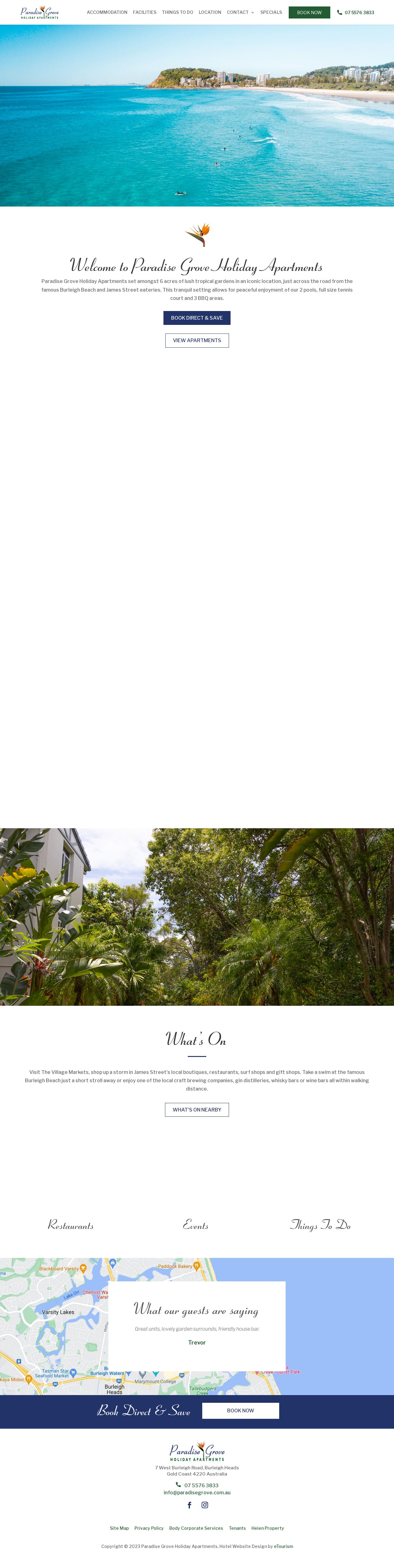 Paradise Grove Holiday Apartments website