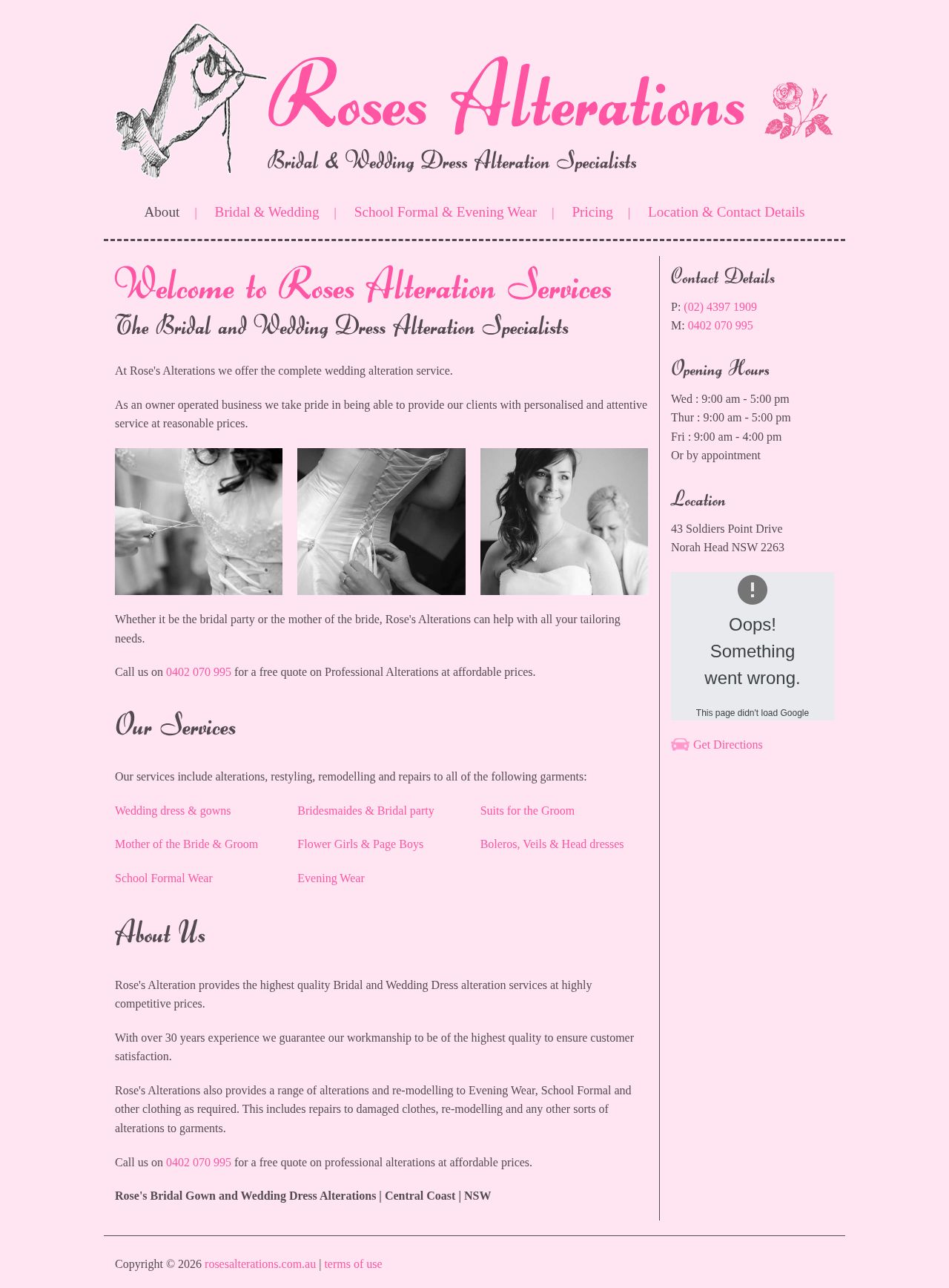 Rose\'s Bridal and Wedding Alterations website
