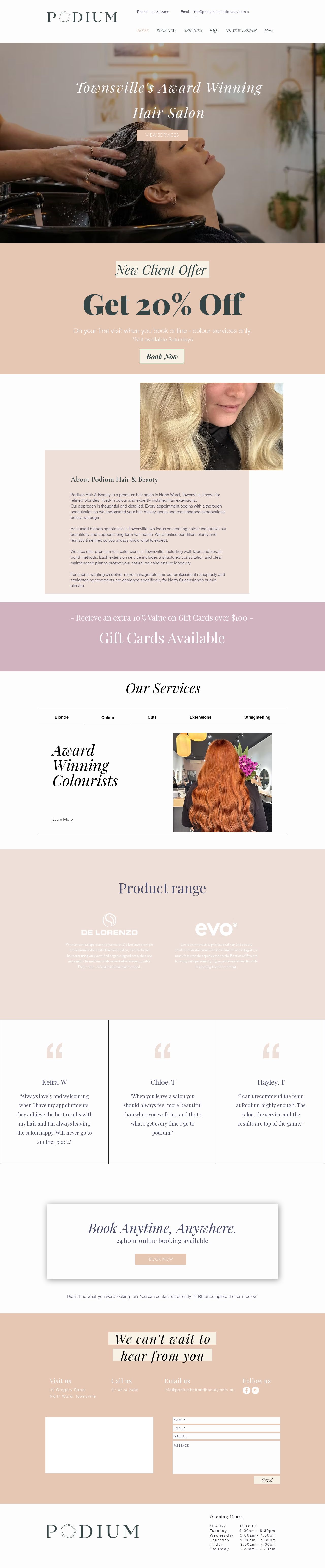 Podium Hair and Beauty Townsville website