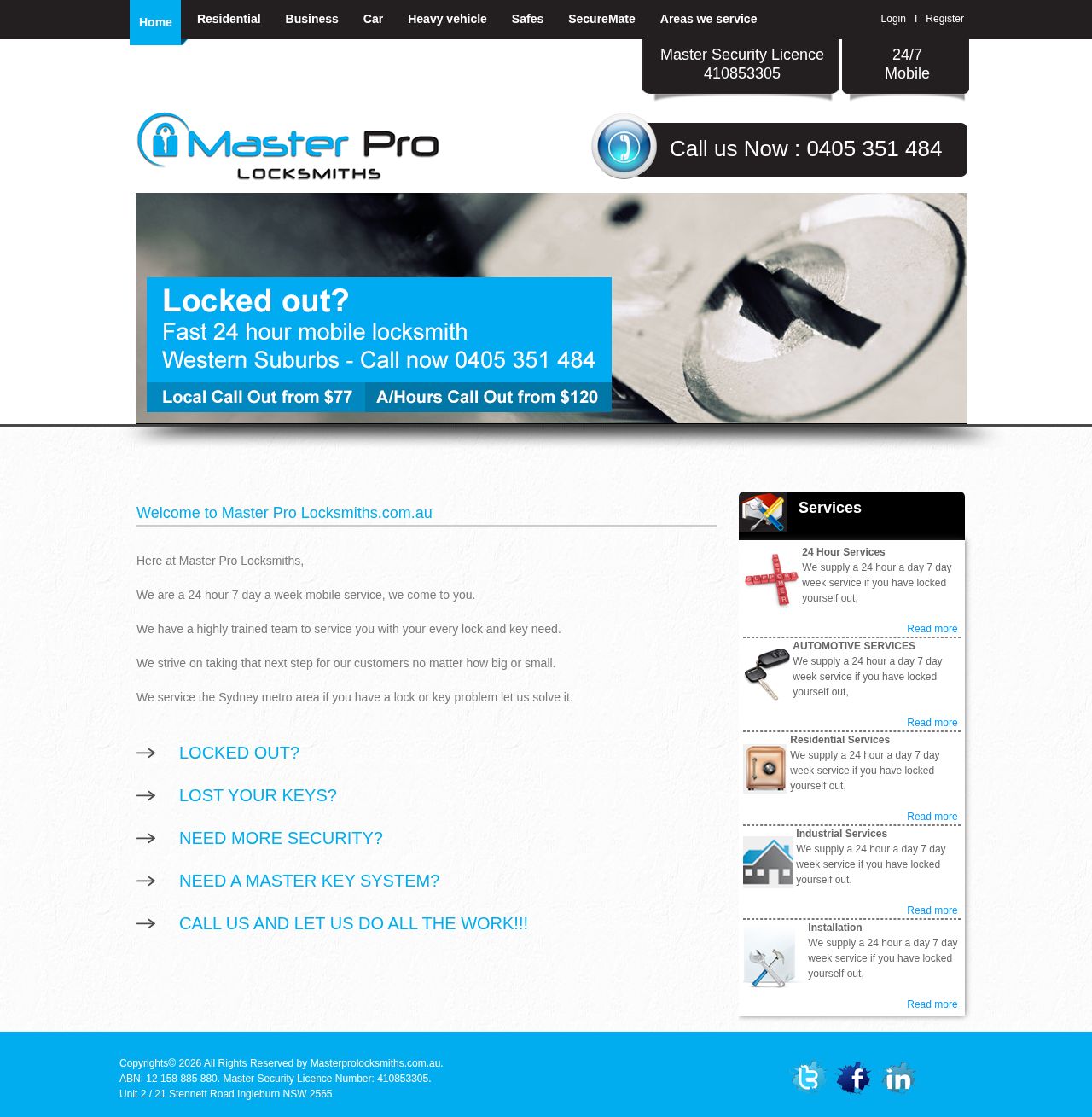 Master Pro Locksmiths website