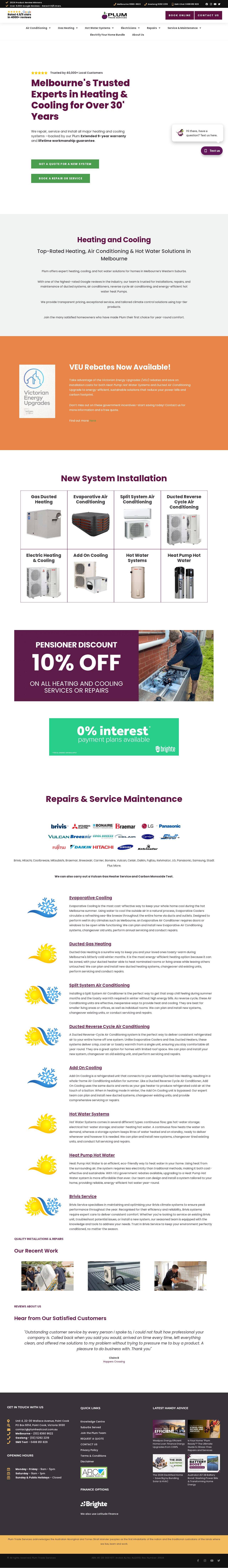 Plum Heating and Cooling website