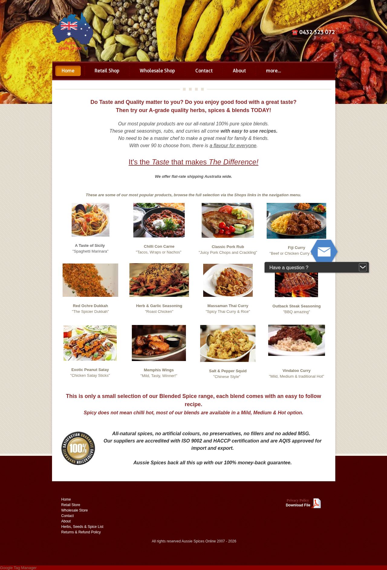 Aussie Spices Online website