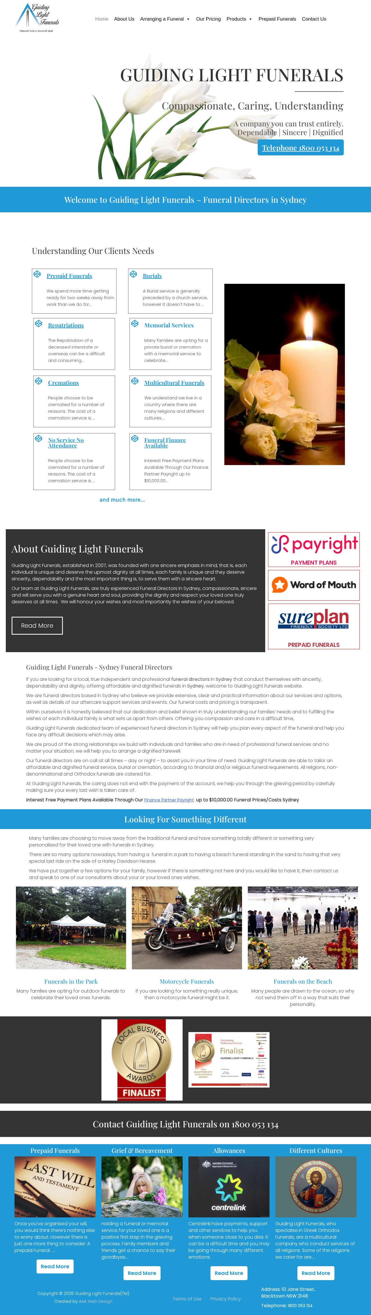 Guiding Light Funerals website
