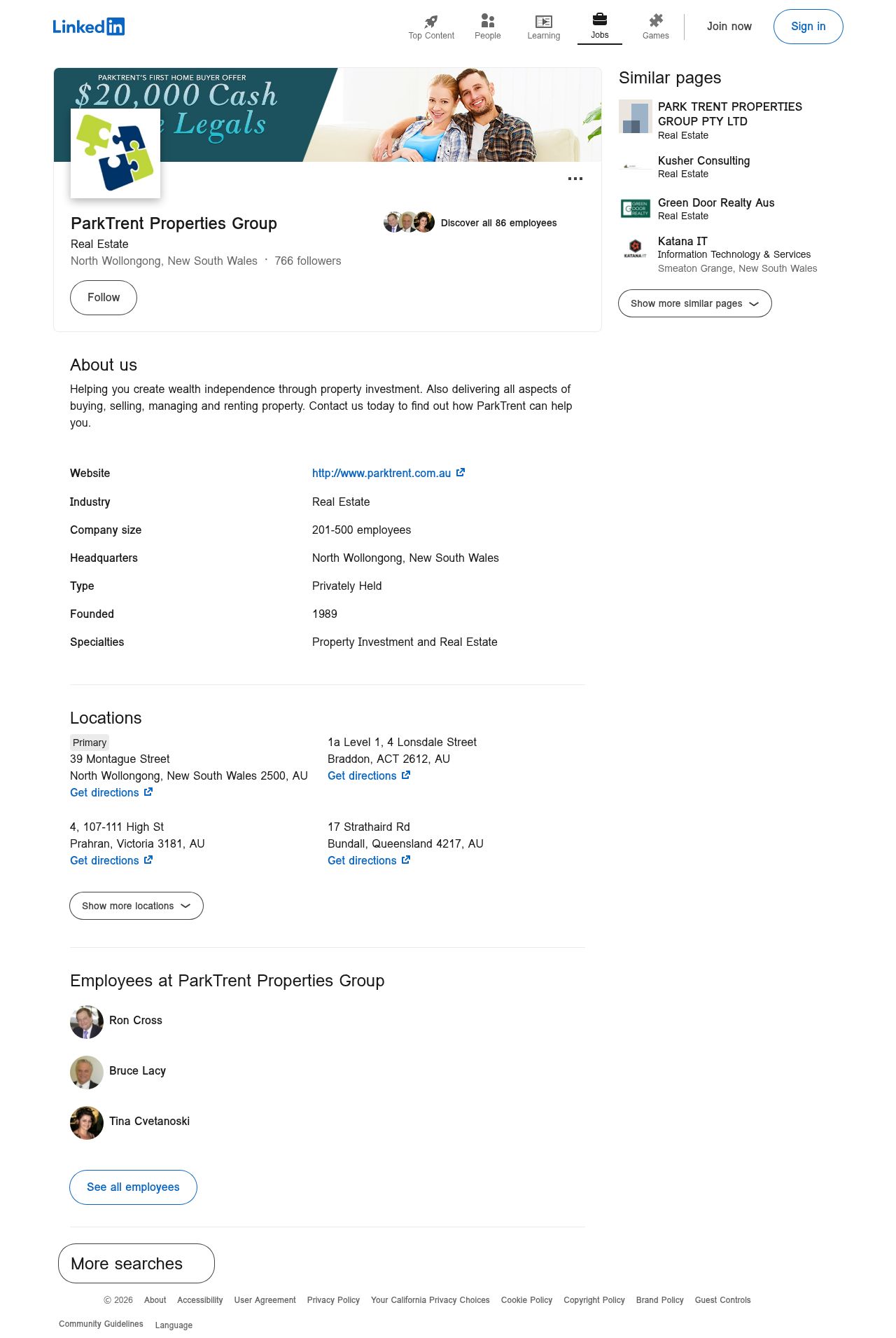 Park Trent Linked In website