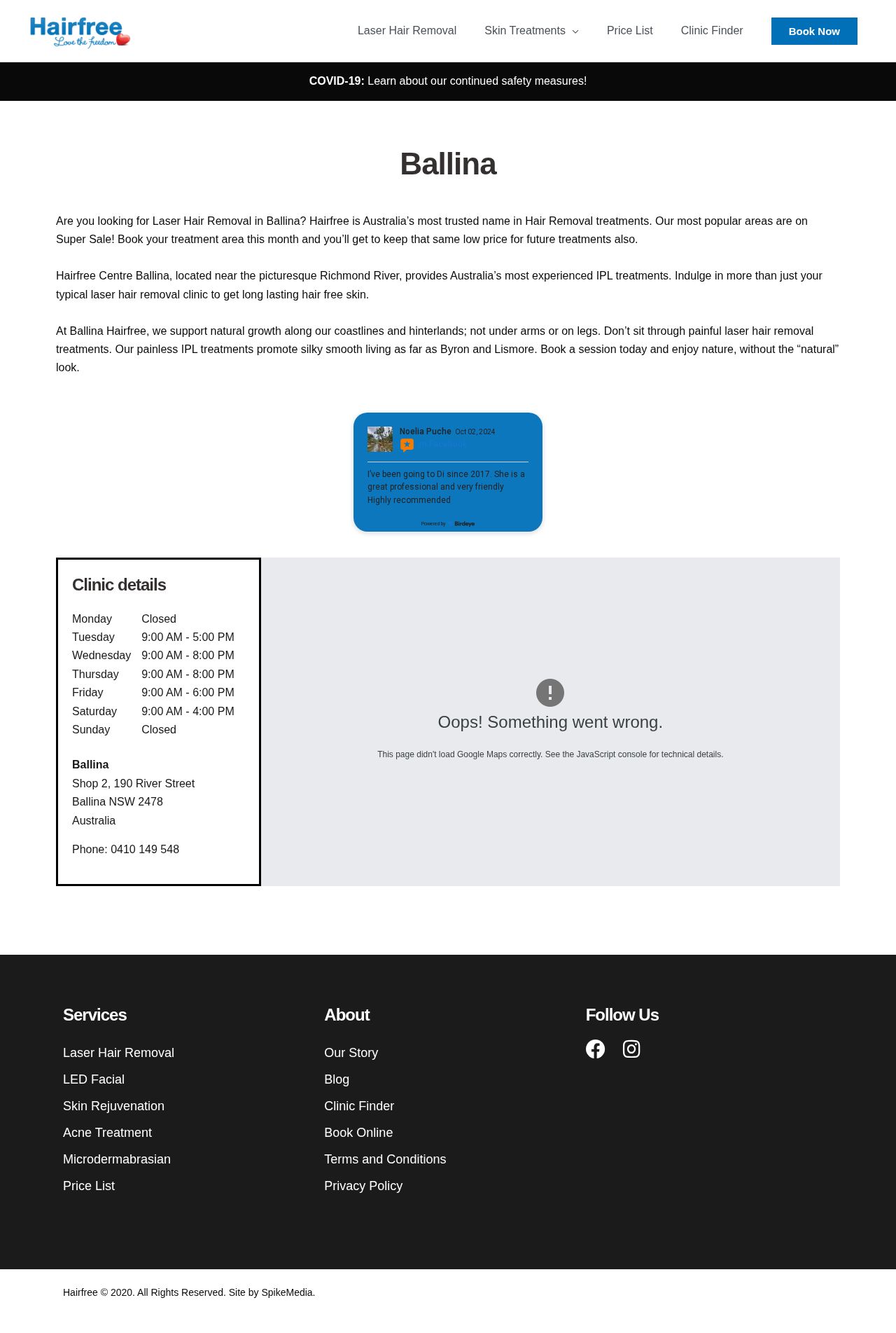 Hairfree Centre Ballina website