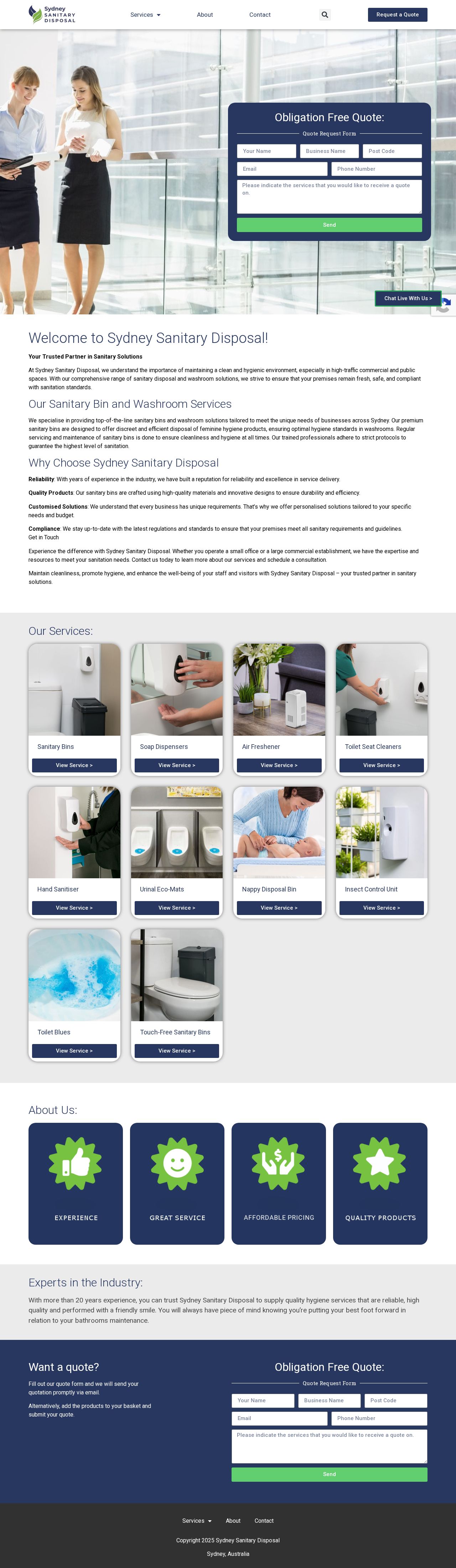 Sydney Sanitary Disposal website