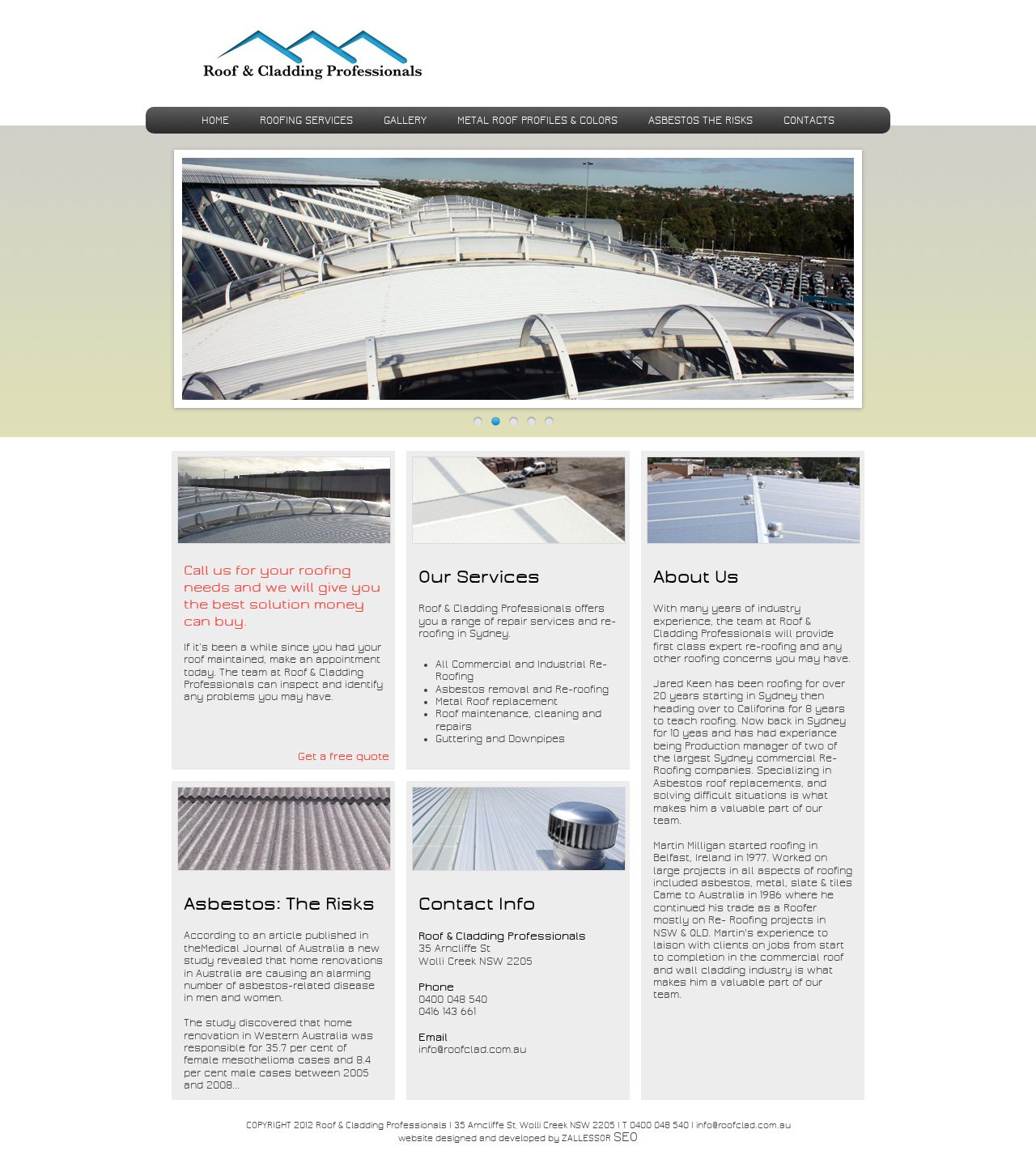 Roof & Clading Professionals website