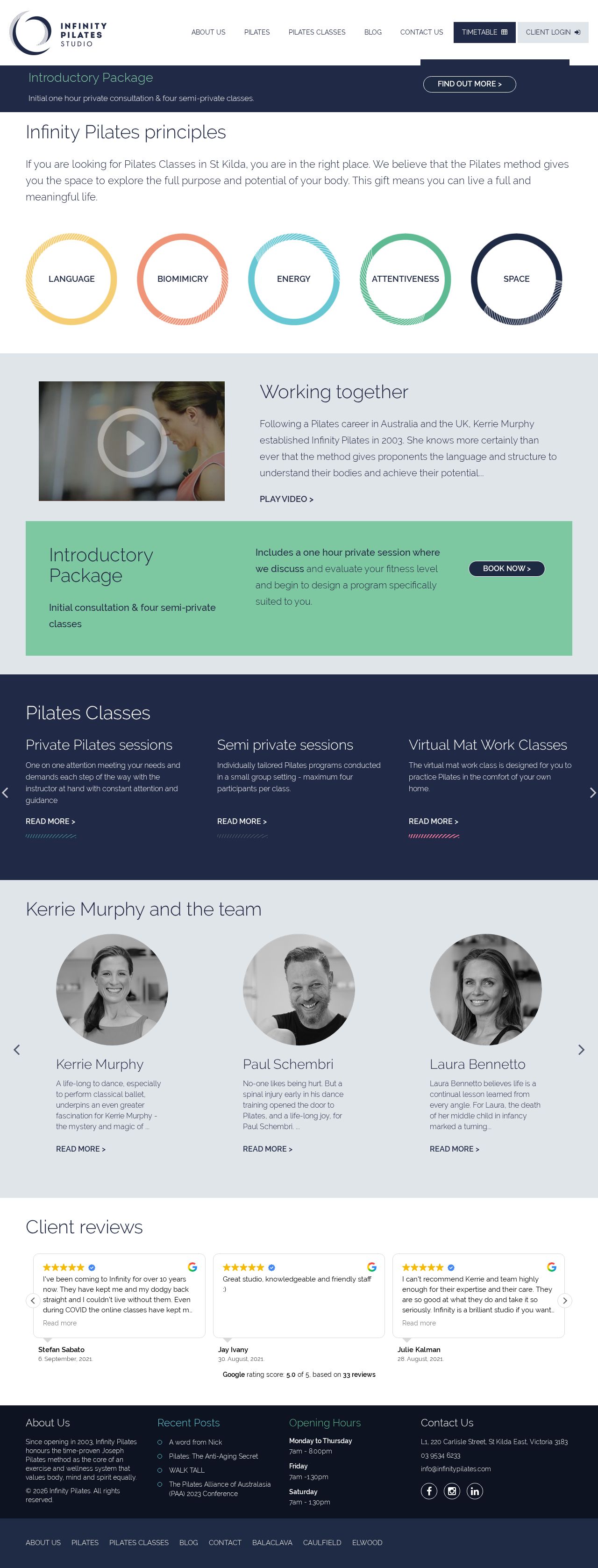 Infinity Pilates Studio website
