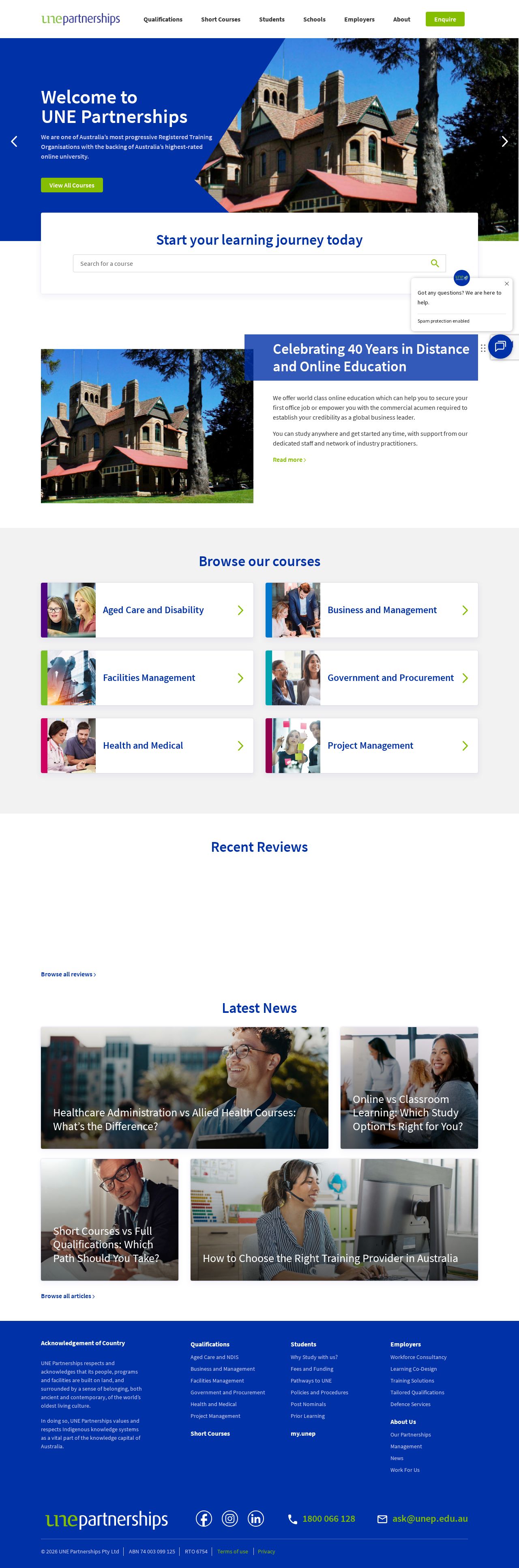 UNE Partnerships Pty Ltd website