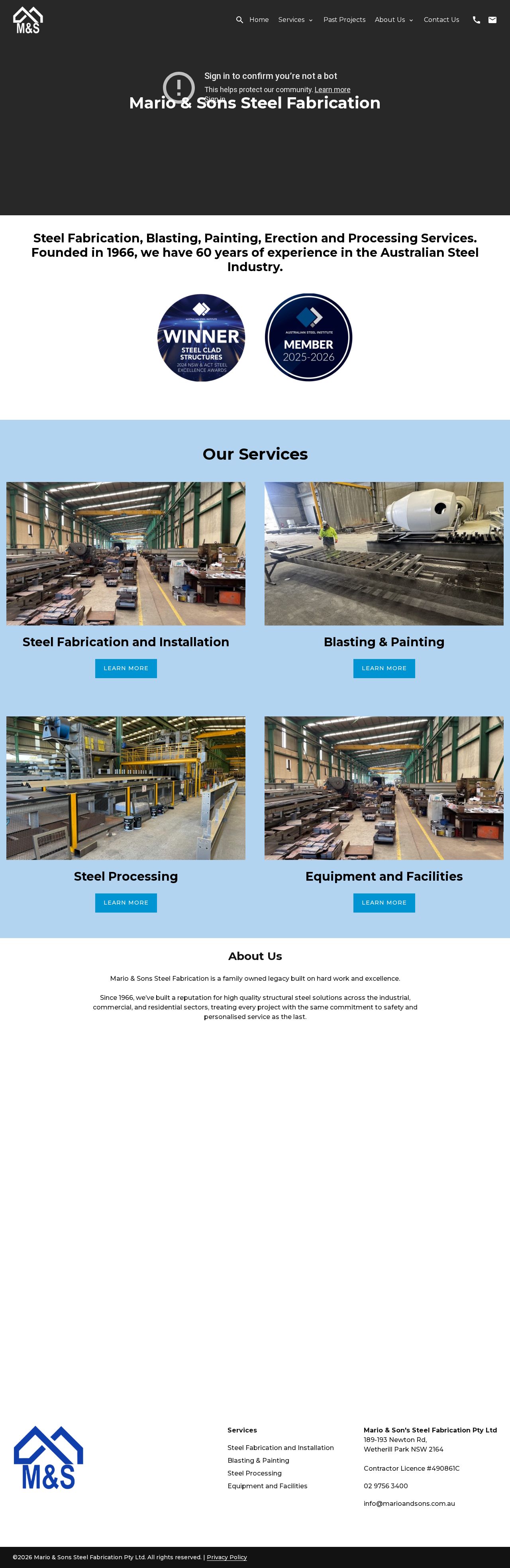 Mario and Sons Steel Fabrication website