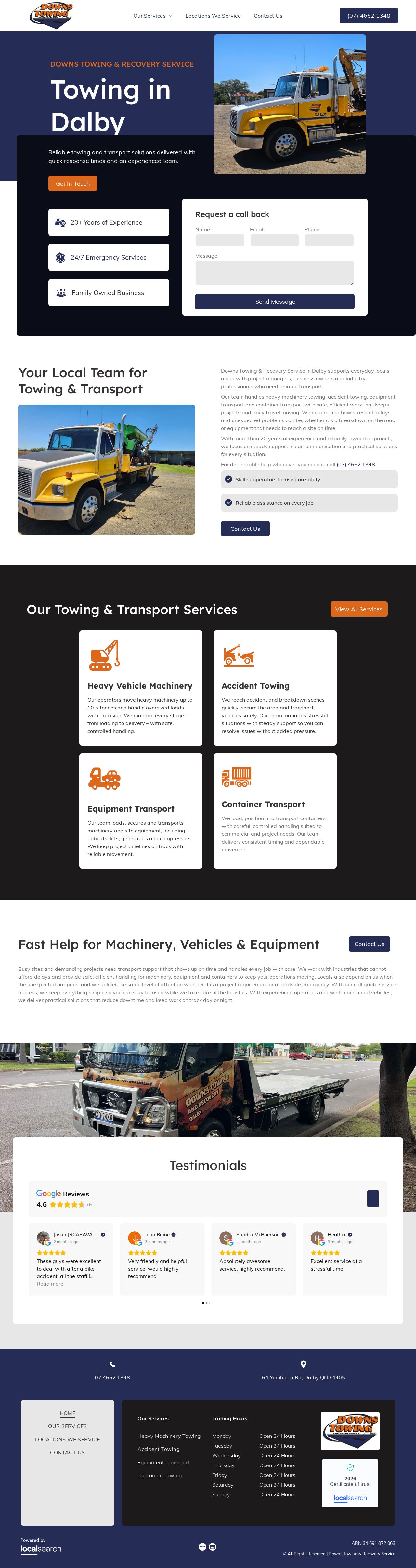 Downs Towing & Recovery Service website