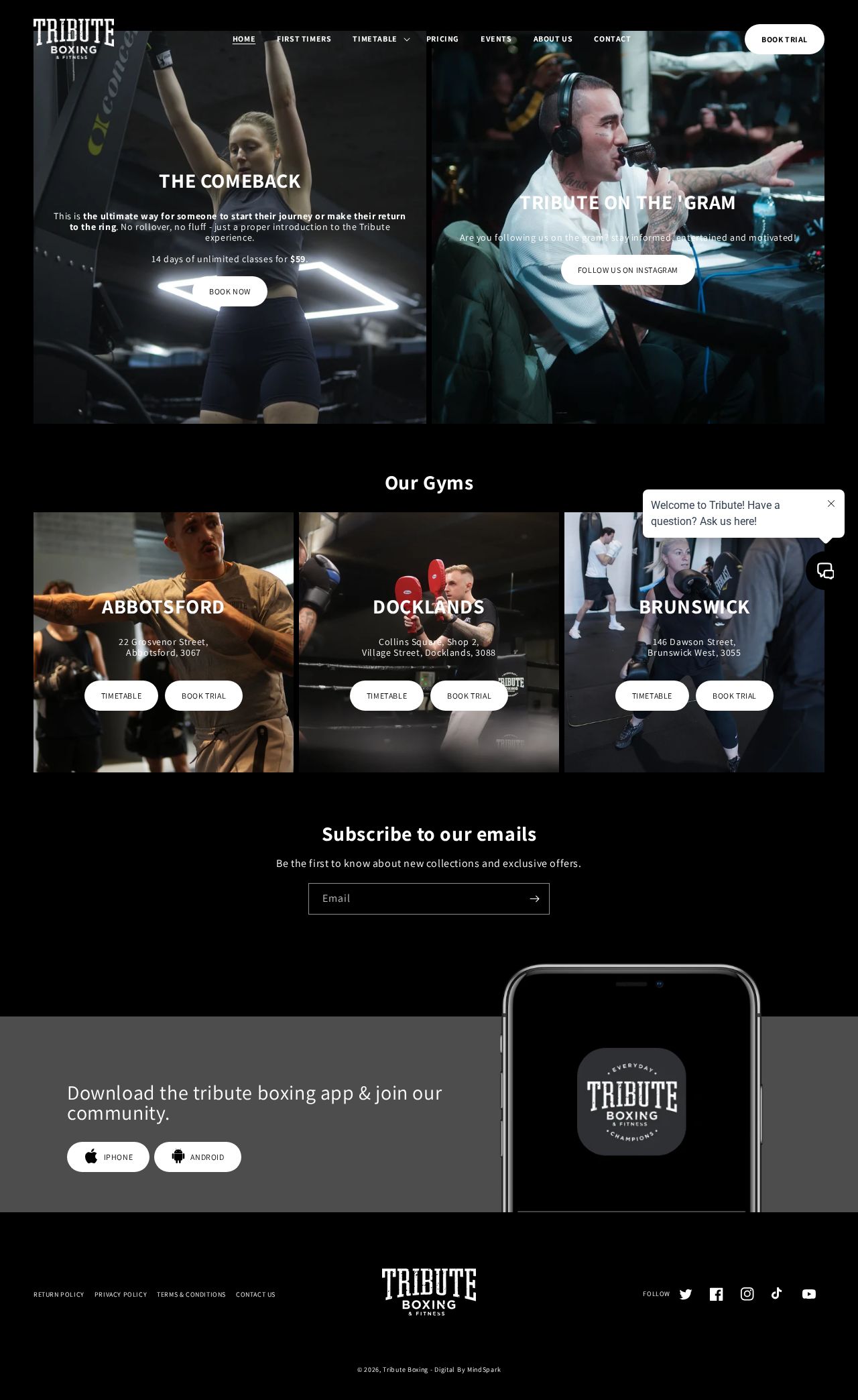 Tribute Boxing and  Fitness website