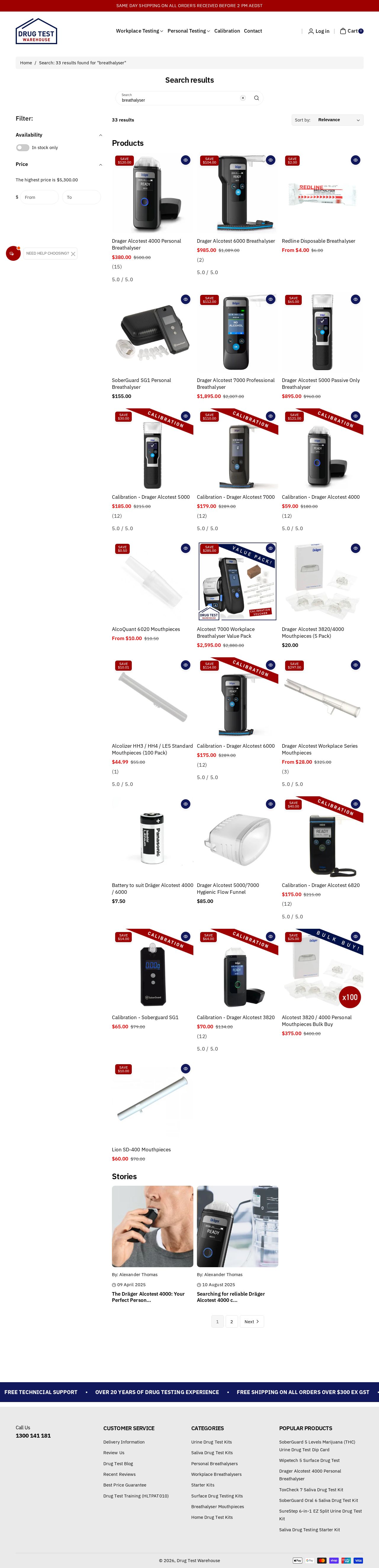 Breathalyzers Online website