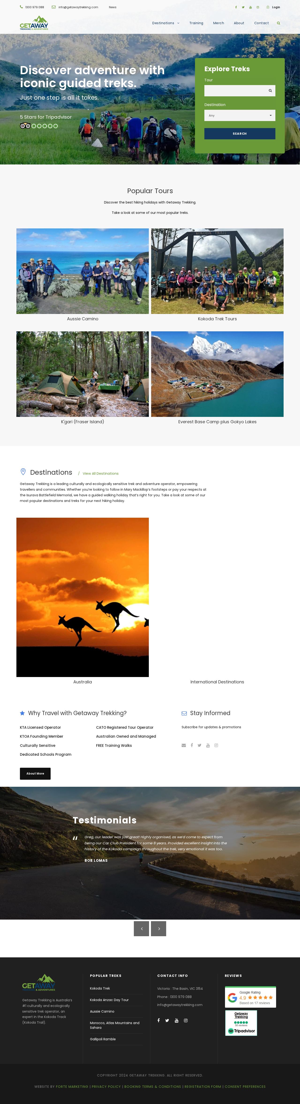 Getaway Trekking & Adventures website