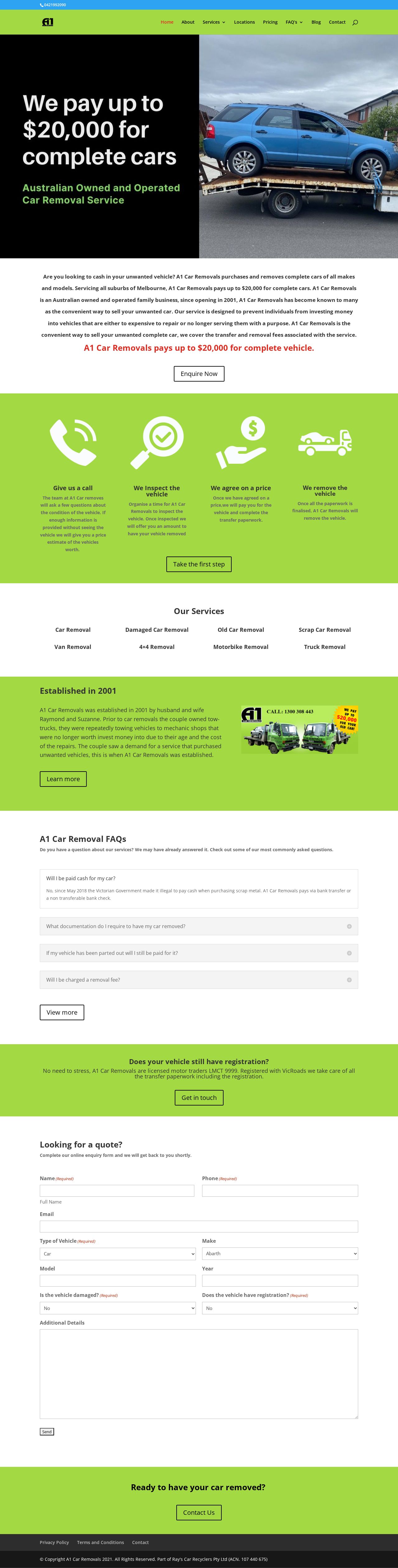 A1 Car Removals website