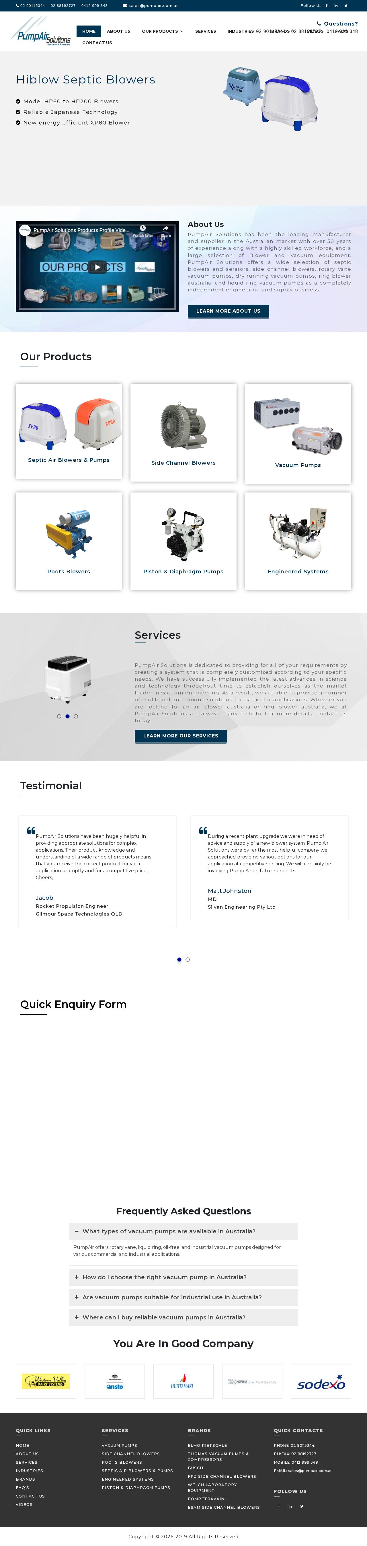 PumpAir Solutions website