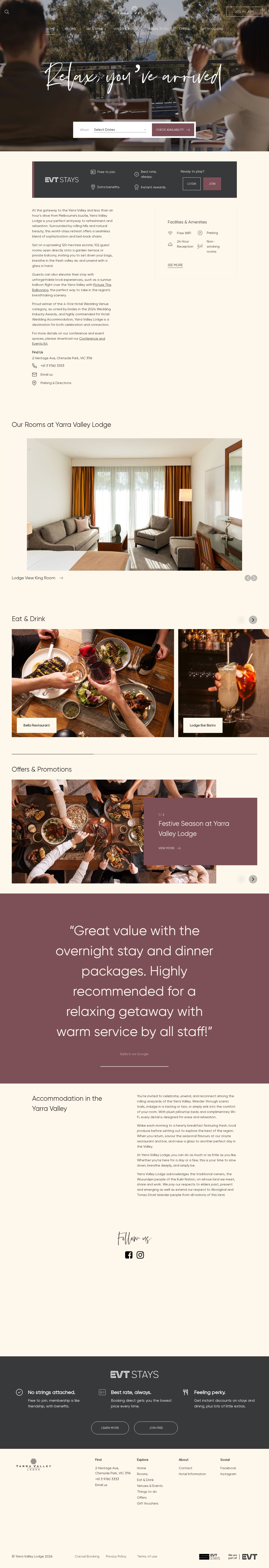 Yarra Valley Lodge website