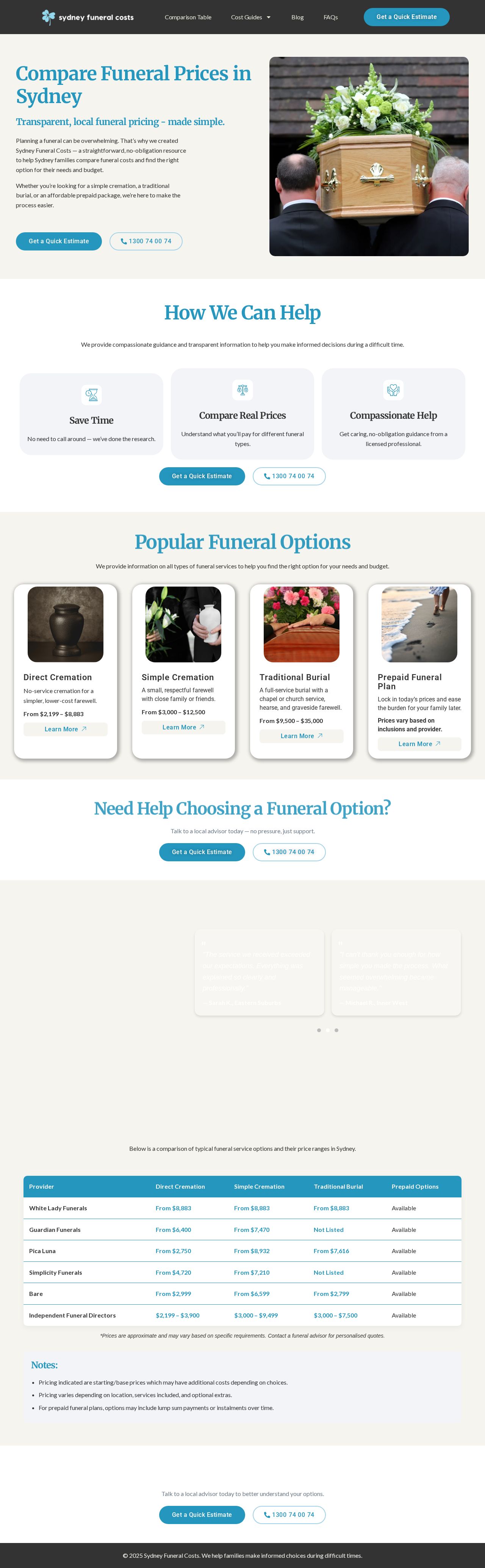 Sydney Funeral Costs website