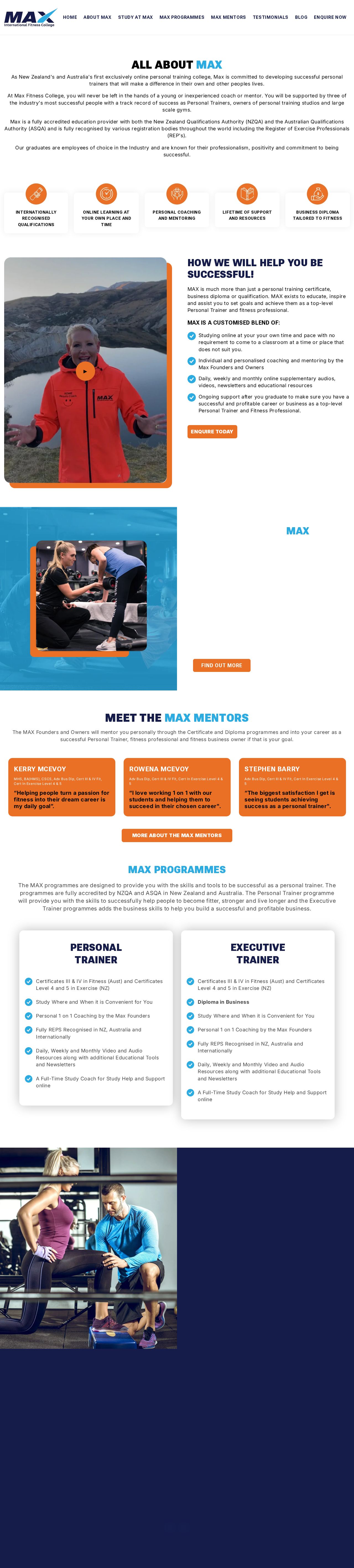 MAX International College of Fitness website