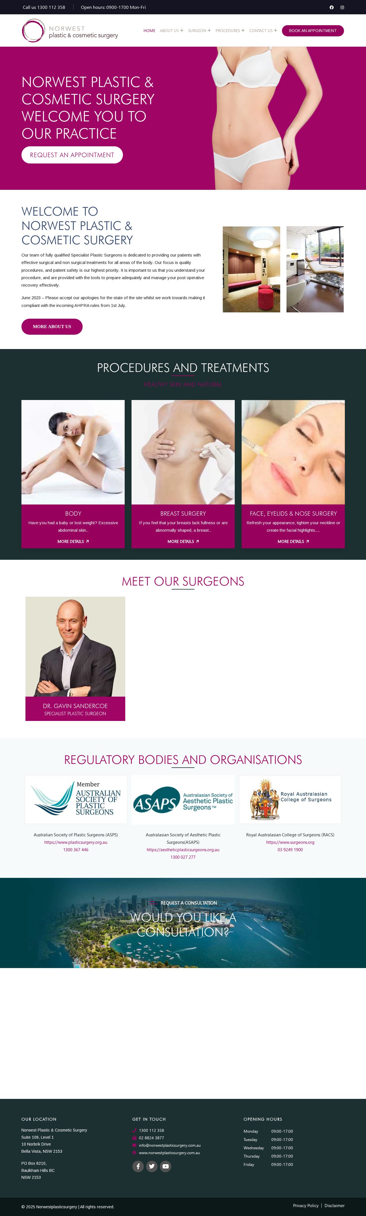 Norwest Plastic & Cosmetic Surgery website