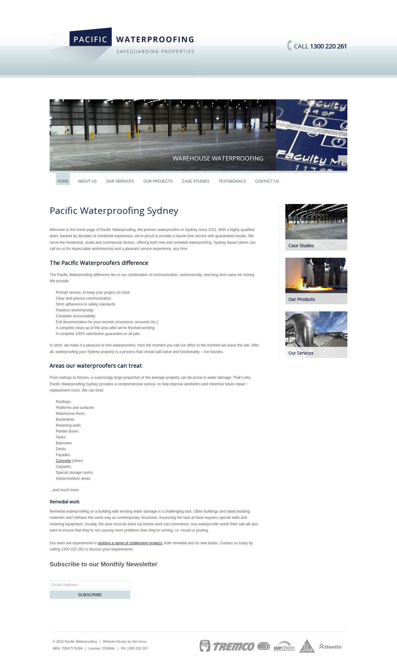Pacific Waterproofing website