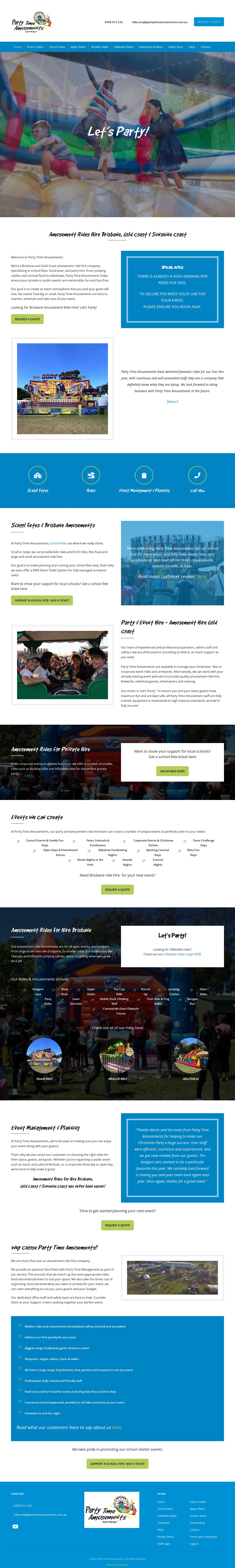 Party Time Amusements website