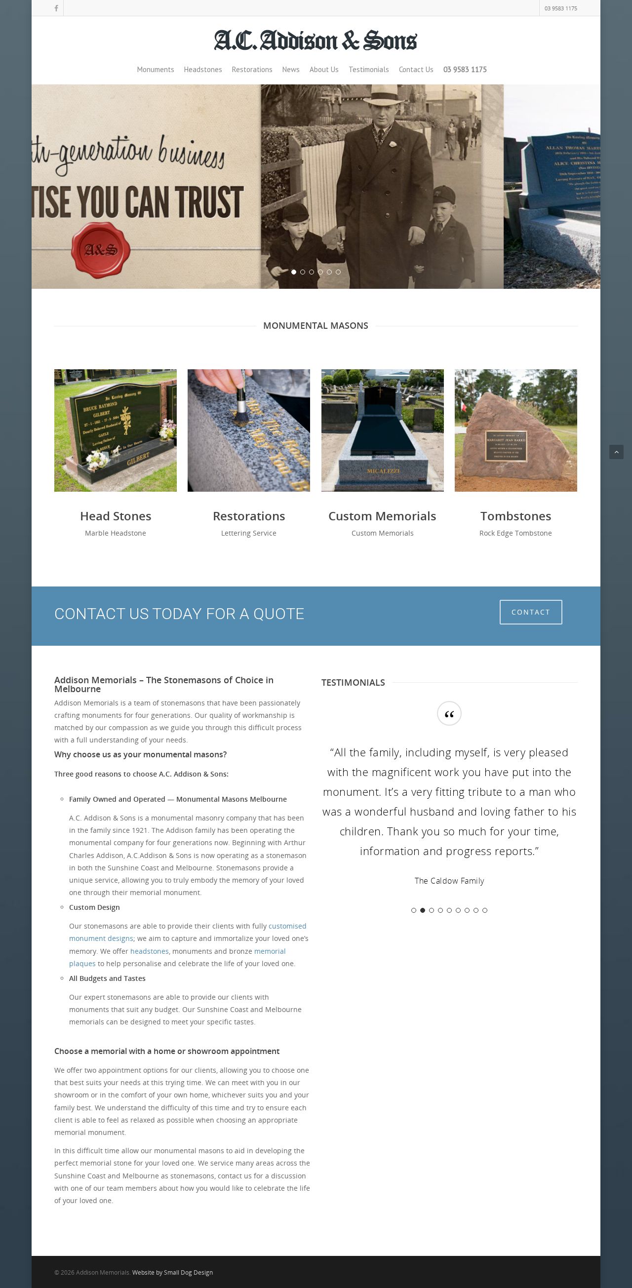 AddisonMemorials website