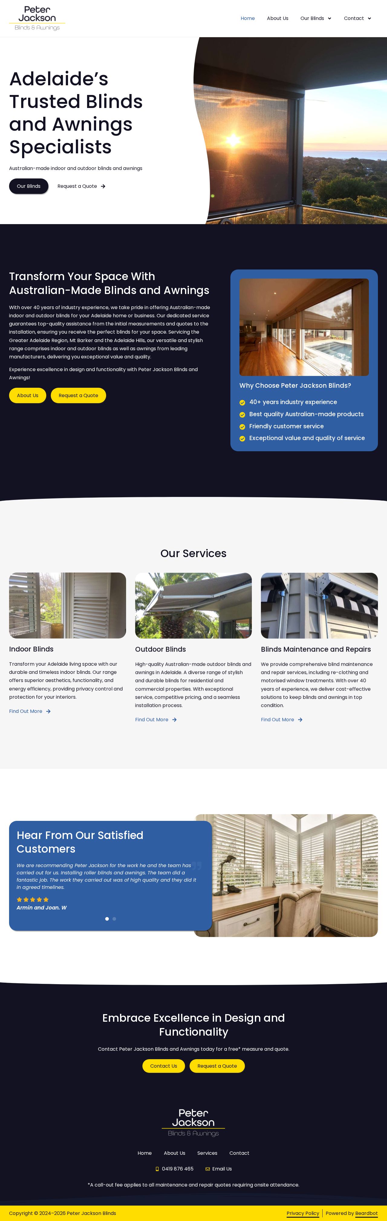 Peter Jackson Blinds and Awnings website