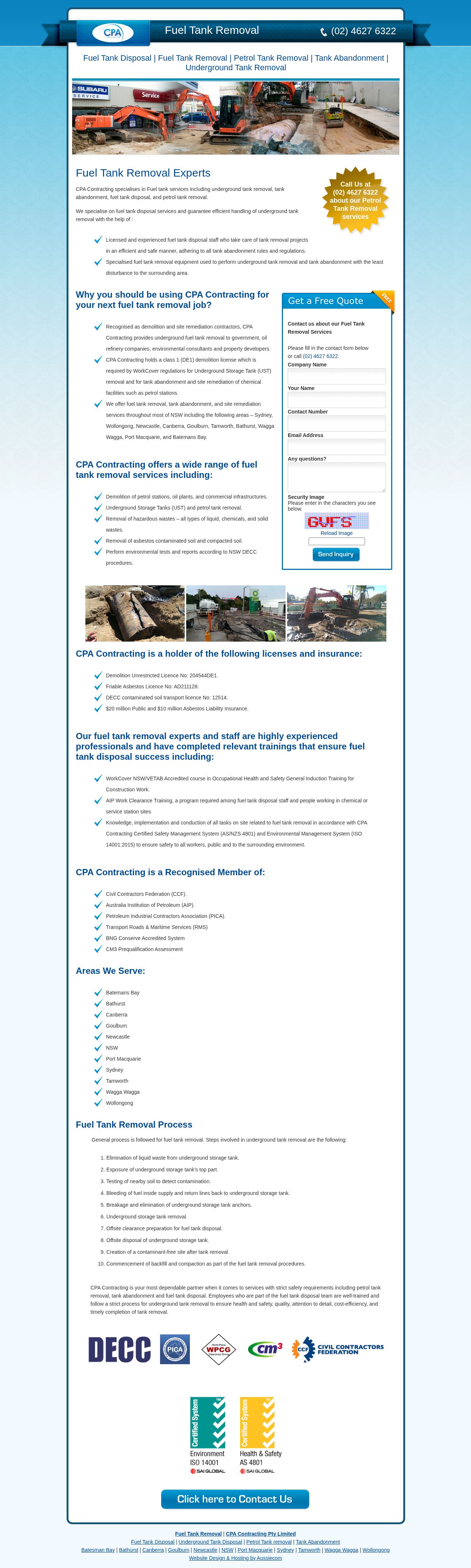 Underground Fuel Tank Removal by CPA Contracting Pty Ltd website
