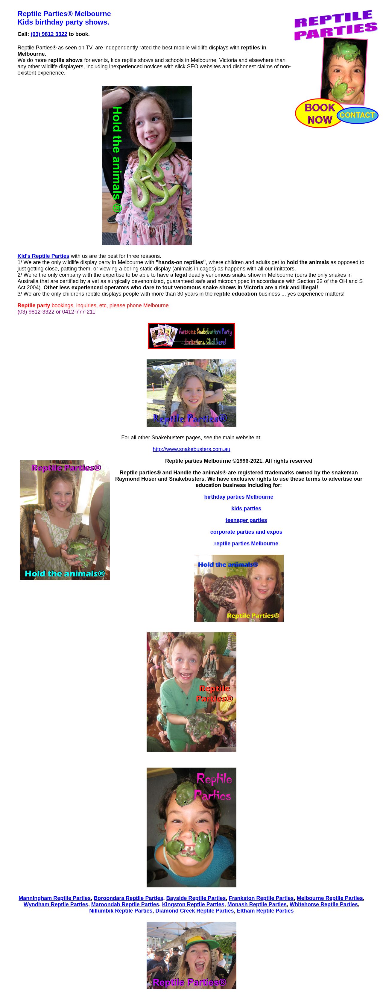 Melbourne Reptile Parties website