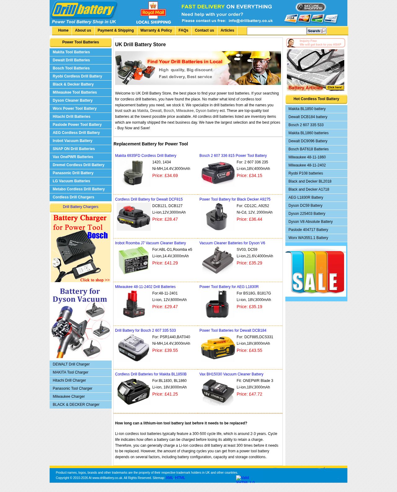 UK Cordless Drill Battery website