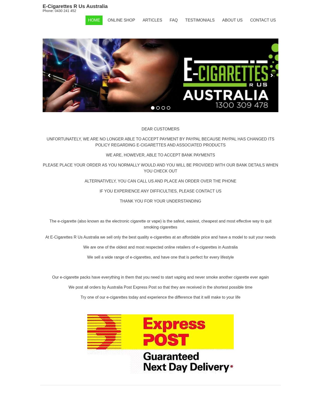 E-Cigarettes R Us Australia website