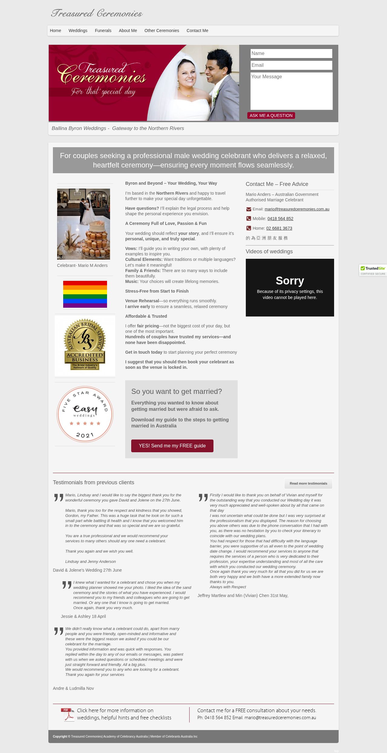 Treasured Ceremonies website