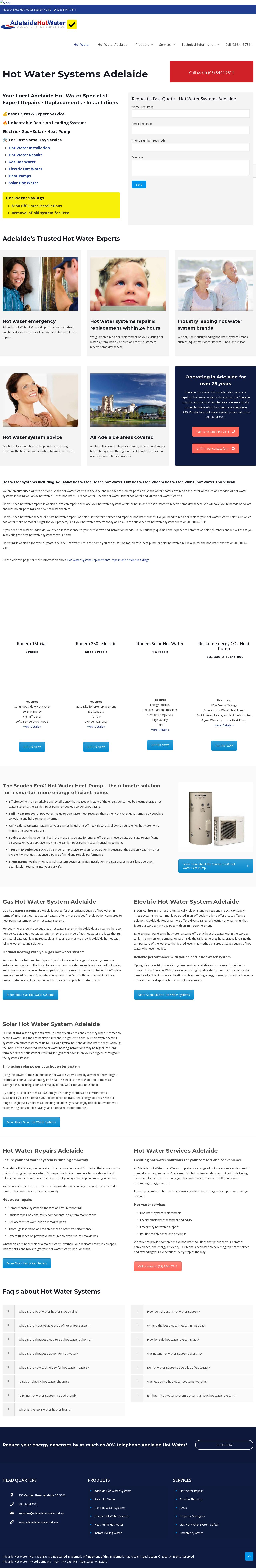 Adelaide Hot Water website