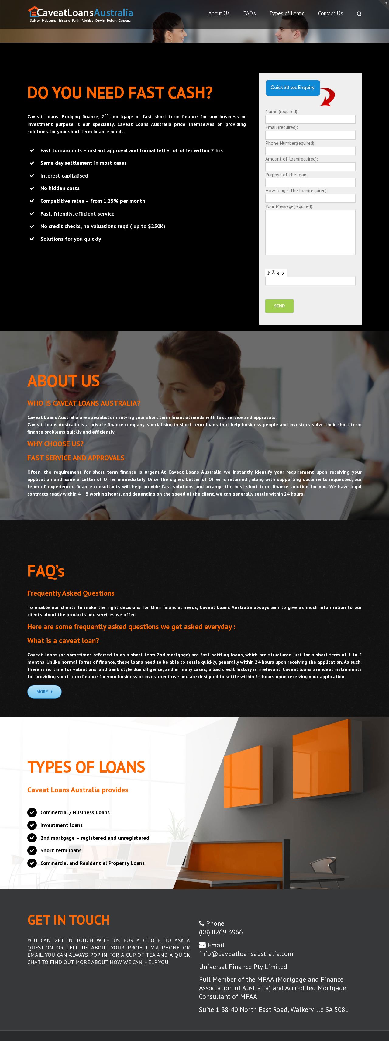 Caveat Loans Australia website