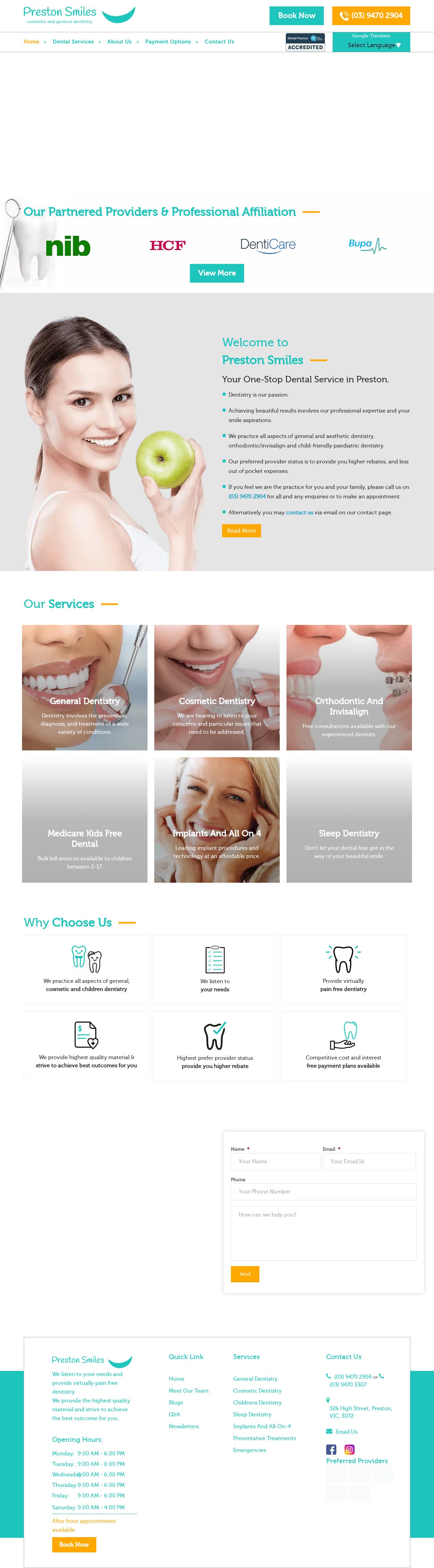 Preston Smiles Dental Clinic website