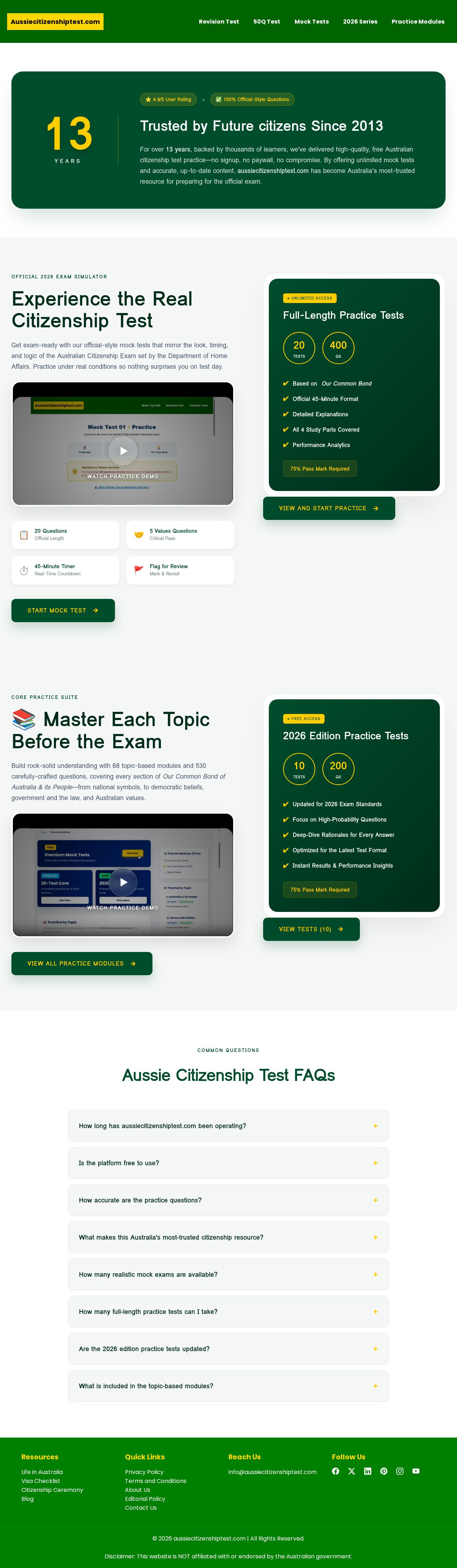Australian Citizenship Practice Test website